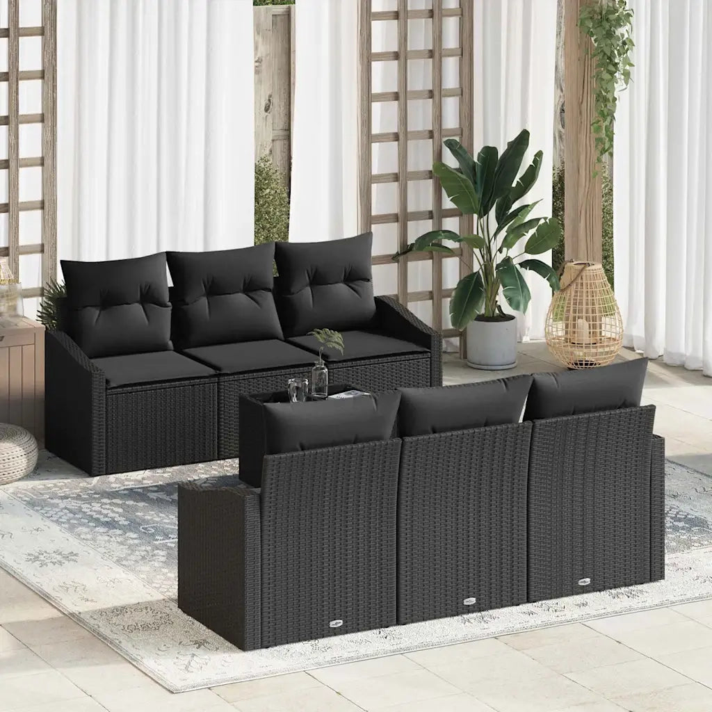 Set di divani con cuscino 7 pcs Nero polyrattan 3355282