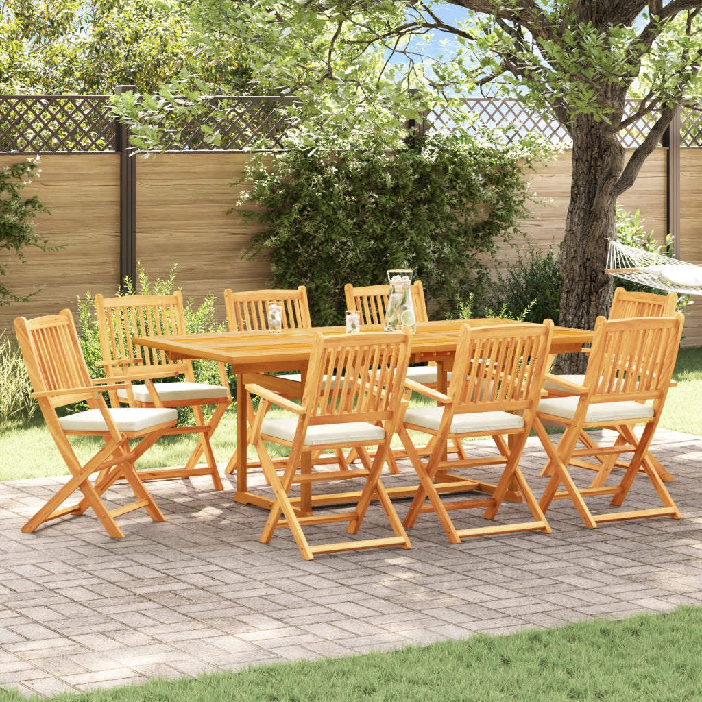 Sedia da giardino pieghevole  con cuscino bianco 8 pezzi in legno di acacia solido