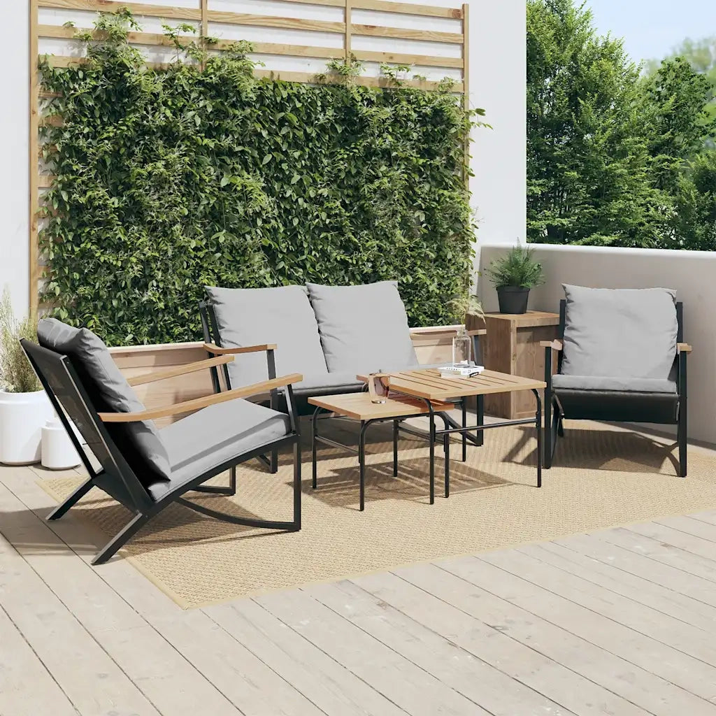 Set Mobili da Balcone 5 pz con Cuscini Nero in Acciaio