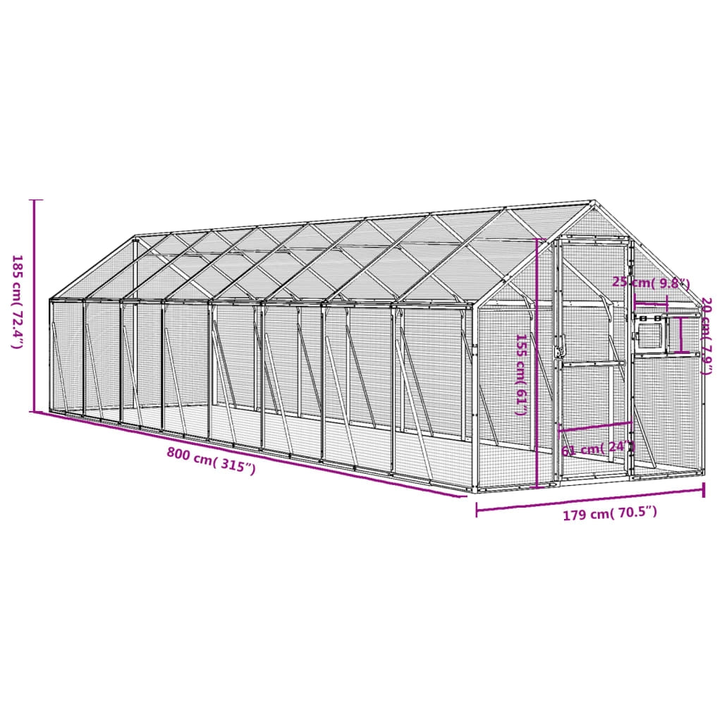 Voliera a gabbia 1,79 x 8 x 1,85 m alluminio antracite 02_0045636