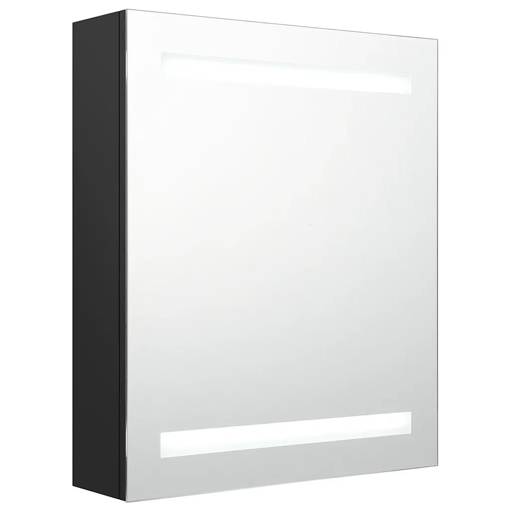 Mobiletto da bagno a parete con specchio a LED 50 x 14 x 60 cm con illuminazione moderna e 3 ripiani in MDF nero 02_0046735