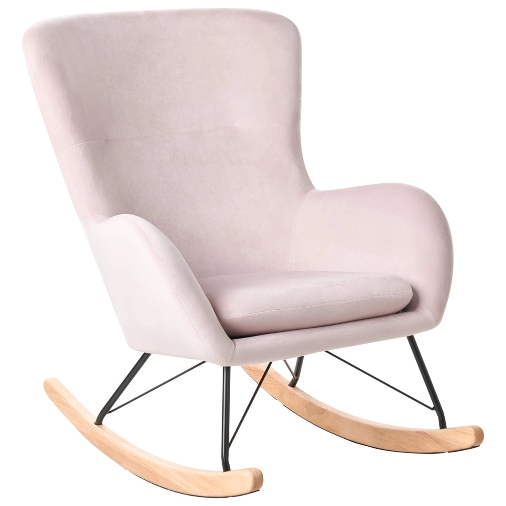Sedia A Dondolo Velluto Rosa Gambe In Metallo Pattini In Legno Moderni