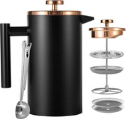Caffè in Pressione a 1 Litro - 6 Cucchiai - Thermo - Isolato a Doppia Parete - Nero