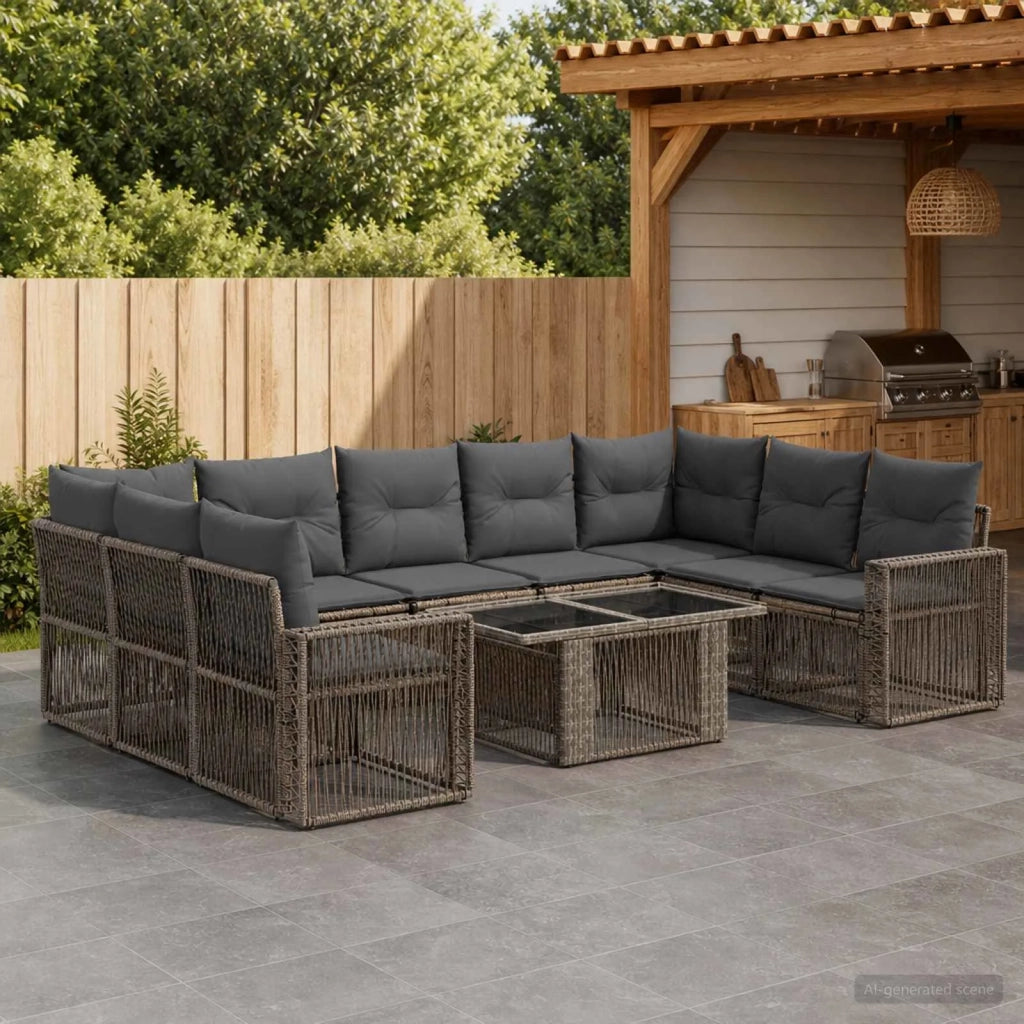 Set Divano da Giardino 10 pz Grigio e Grigio Scuro polyrattan 3436838