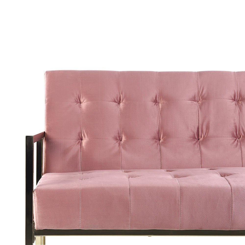 Divano letto con struttura in metallo dorato trapuntato in velluto rosa tappezzeria in stile retrò soggiorno