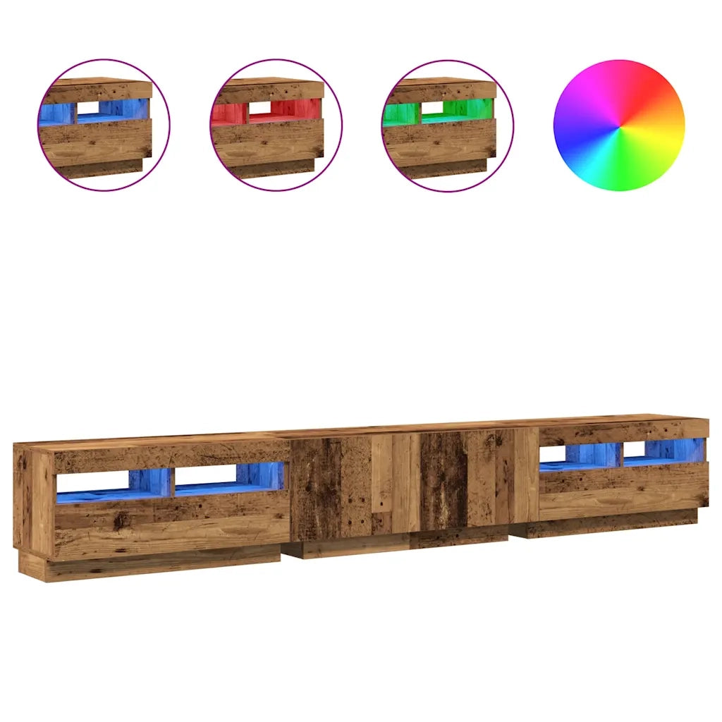 Mobile Porta TV con LED Legno Antico 260x35x40 cm Truciolato