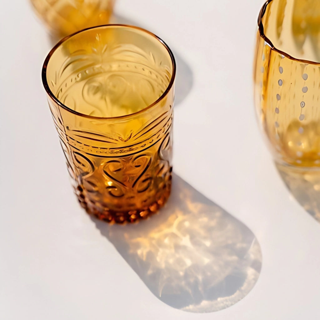 Zafferano Set 6 Bicchieri Tumbler Collezione Provenzale in Vetro Soffiato a Mano, Colorazione Verde Mela, Design Rustico ed Elegante, Resistenti
