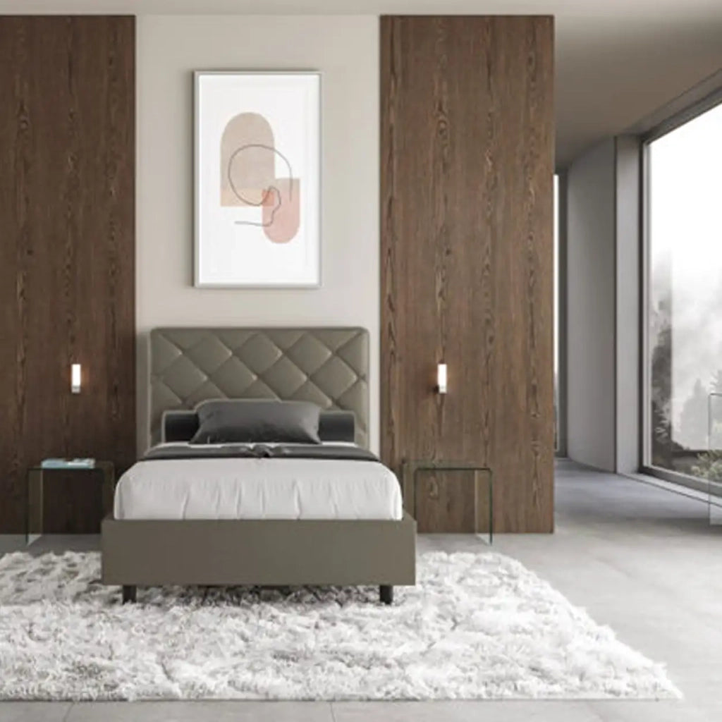 Letto matrimoniale francese con rete imbottito 140x190 similpelle cappuccino Priya