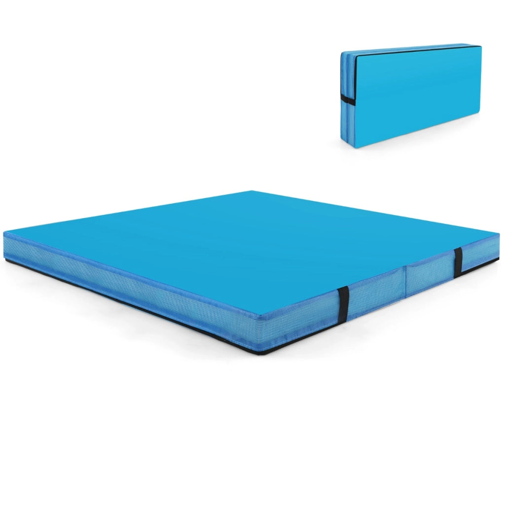 Bi-pieghevole per ginnastica e acrobatica con rivestimento in pelle sintetica e maniglie, Tappetino ginnico pieghevole Blu