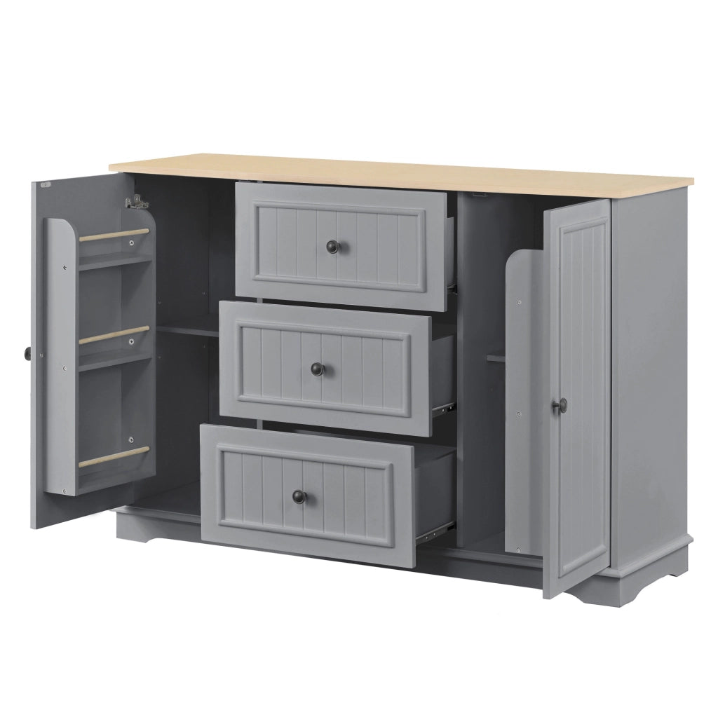 Credenza 126x40x86 cm con 3 cassetti e ante; MDF grigio