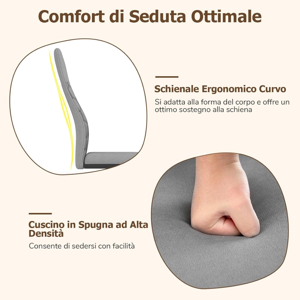 Set di Sedie da Pranzo da 4, Sedia Ergonomica da Cucina Senza Braccioli con Schienale Alto Inclinabile, Base in Metallo a Forma di U e Cuscinetti Antiscivolo, Portata 150 kg, per Interno