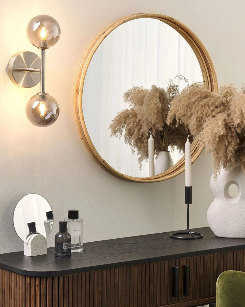 Lampada da parete moderna con 2 lampadine in acciaio color argento ingresso soggiorno camera da letto