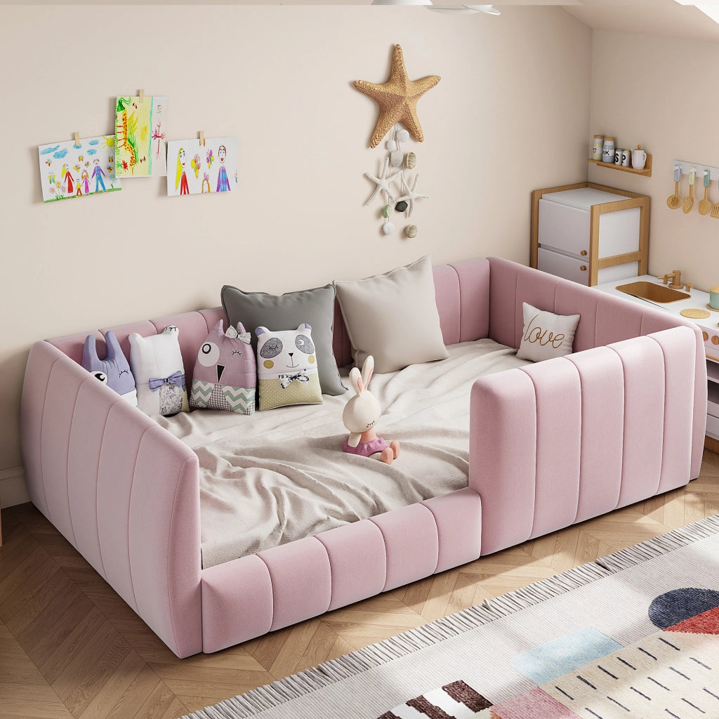 Letto imbottito con piattaforma e sponde di sicurezza - Zephmum- 90x200- Rosa