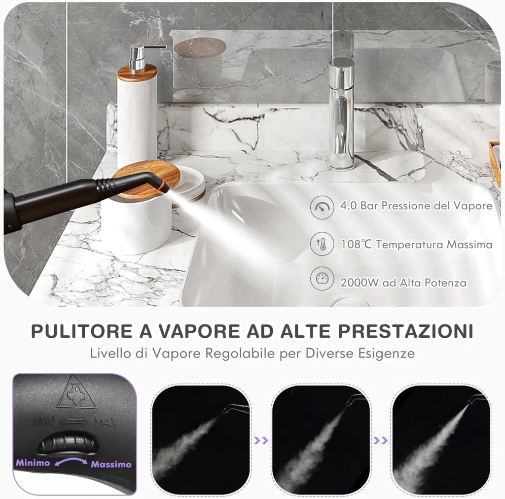 2000W Pulitore a Vapore con 19 Accessori e Serbatoio da 1,5L, Vapore per Tappeti, per Pulizie Profonde Pavimenti Finestre e Macchine (viola)