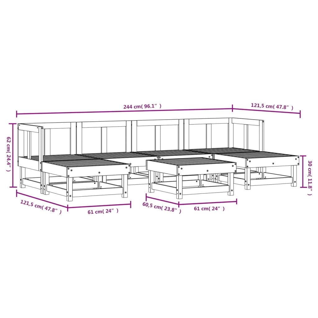 Set Salotto da Giardino 7 pz Bianco in Legno Massello di Pino