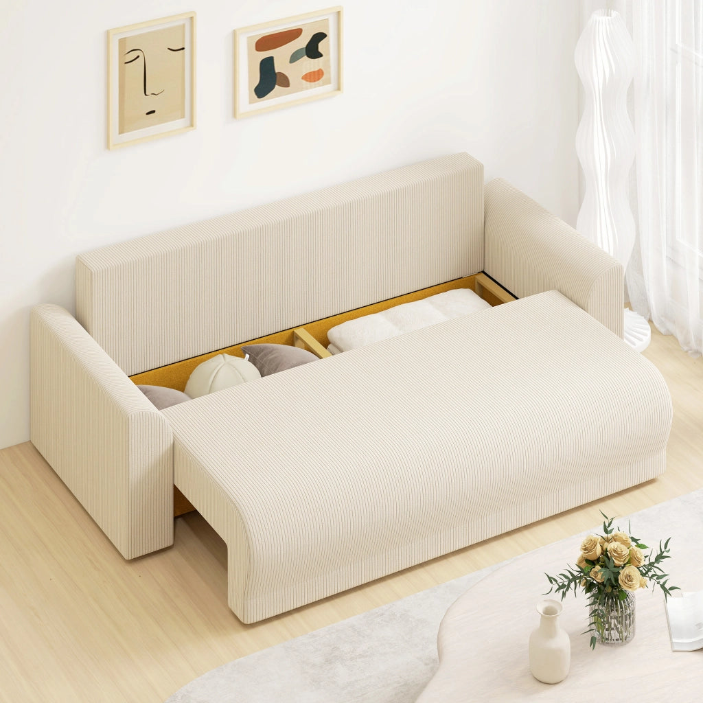 Divano letto 3 posti ¨C zephmum ¨C Tessuto antimacchia beige, Struttura in legno, 230 cm