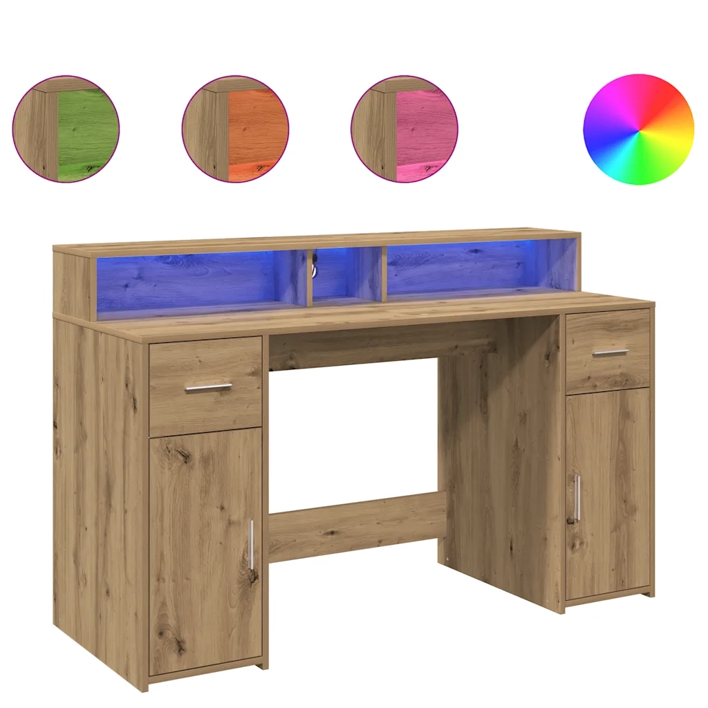 Scrivania con Luci LED Rovere 140x55x91 cm in Legno Multistrato 3309428