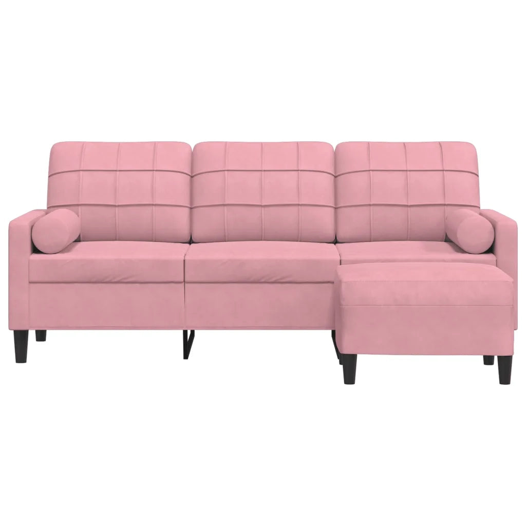 Divano a 3 Posti con Poggiapiedi rosa 180 cm in Velluto 3278270