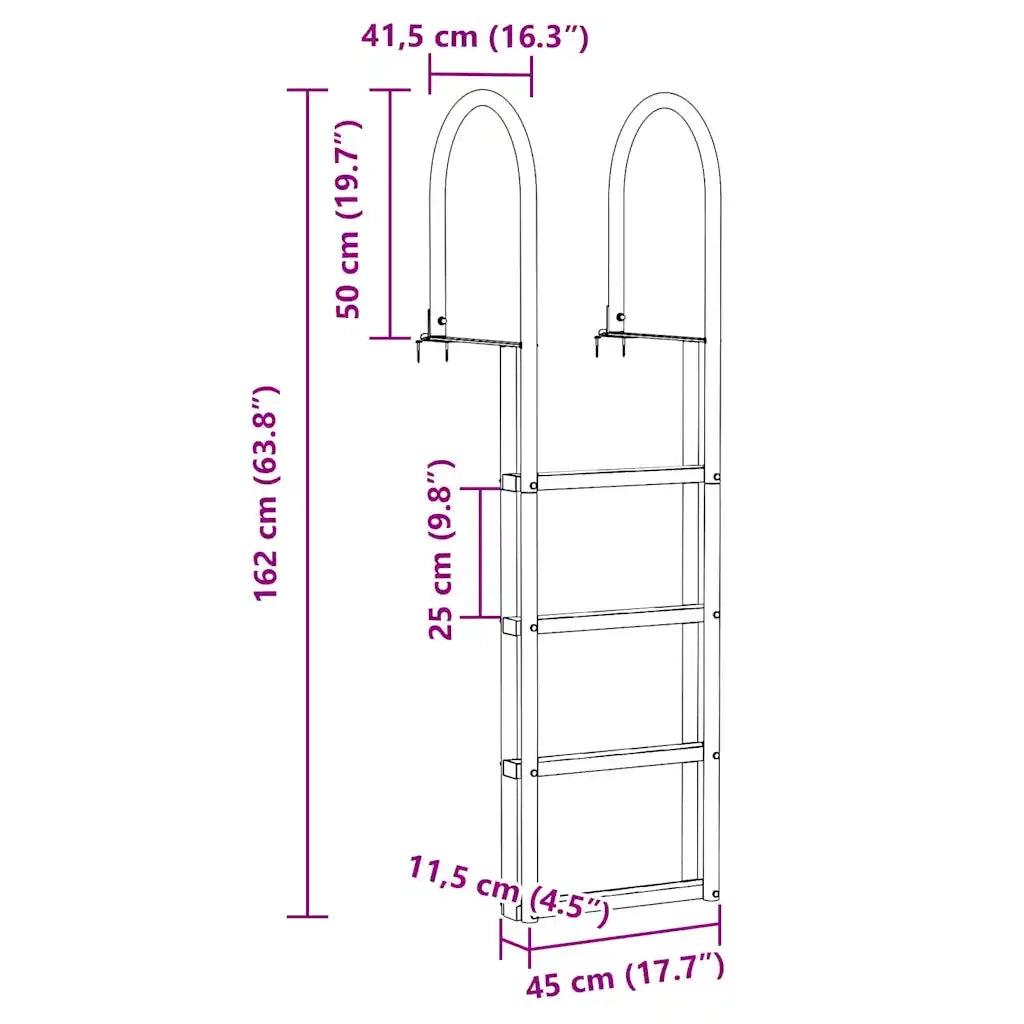 Scala da Dock a 4 Gradini Argento 45 ¡Á11,5 ¡Á162 cm Alluminio CFW3736334