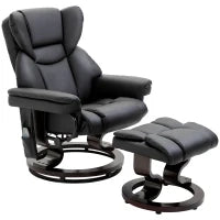Poltrona Relax con Pouf Poggiapiedi e Funzione Massaggio, Reclinabile a 145° e Girevole a 360°, Nero
