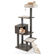 Torre per gatti con cuscino condominio per gatti tappetini staccabili in sisal-Albero per gatti alto 171 cm con pompom pendente Grigio