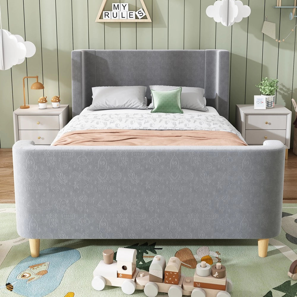 Letto Imbottito Singolo per Bambini ¨C MINIMAL ¨C Velluto Grigio 90x200