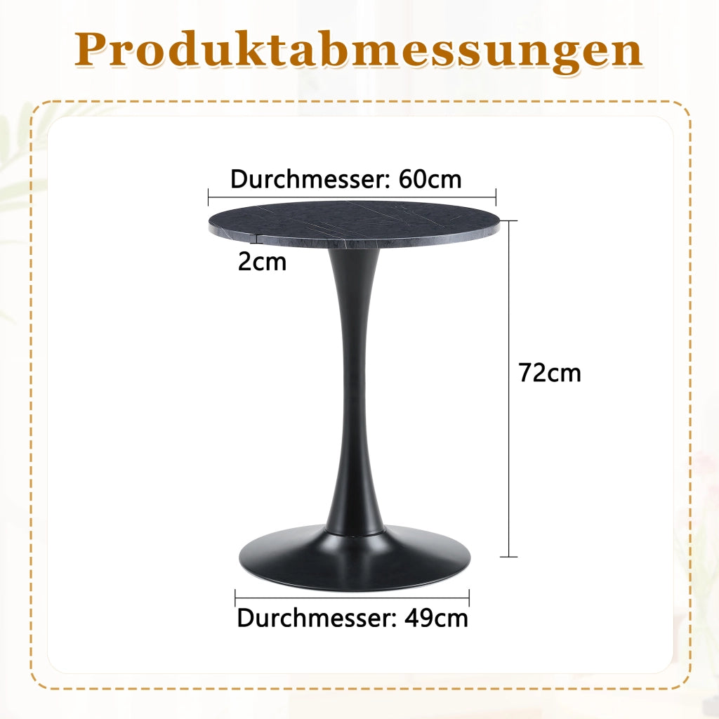 Tavolo da pranzo rotondo con base centrale in MDF effetto marmo nero e piedini antiscivolo diametro 60 cm