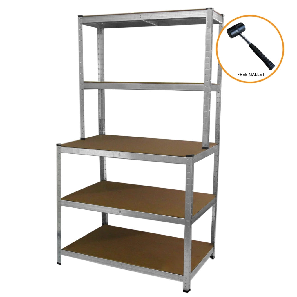 Tavolo da Lavoro con Scaffale in Acciaio Galvanizzato Senza Bulloni Grigio