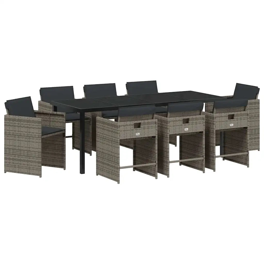 Set da Pranzo per Giardino 9 pcs Grigio polyrattan 3380696