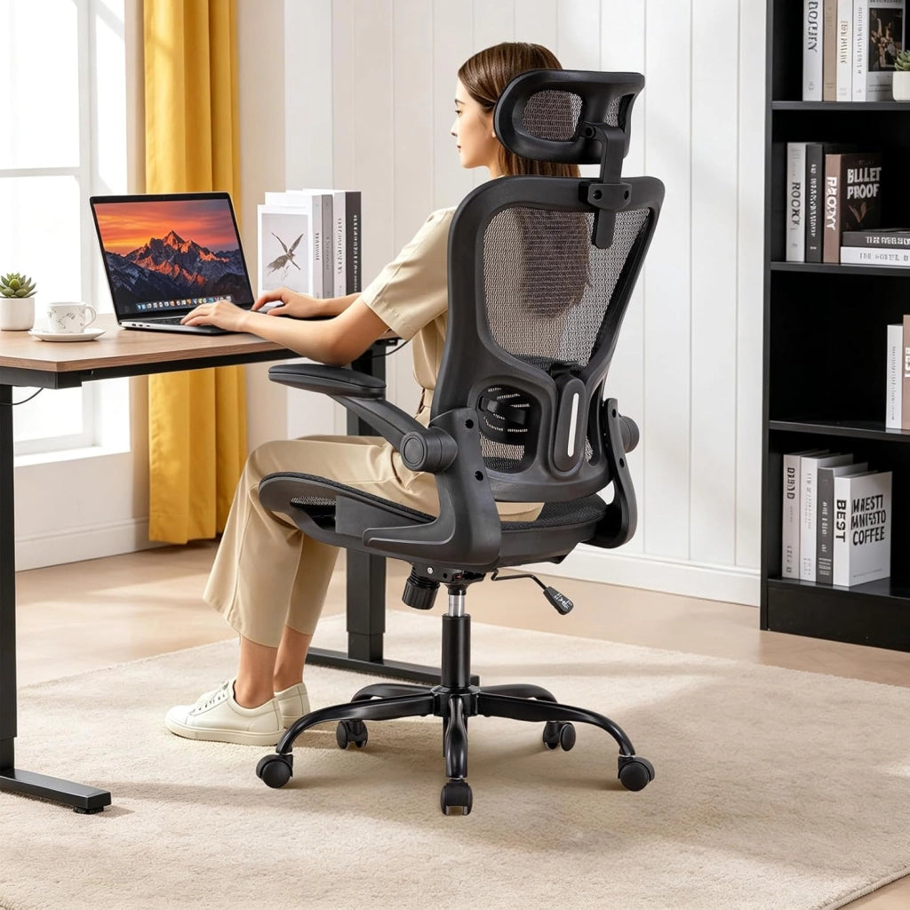 Sedia da ufficio, sedia da scrivania, ergonomica, in rete a doppio strato, traspirante, supporto lombare adattabile, poggiatesta regolabile, per home office, sedia girevole da 150 kg, bianco