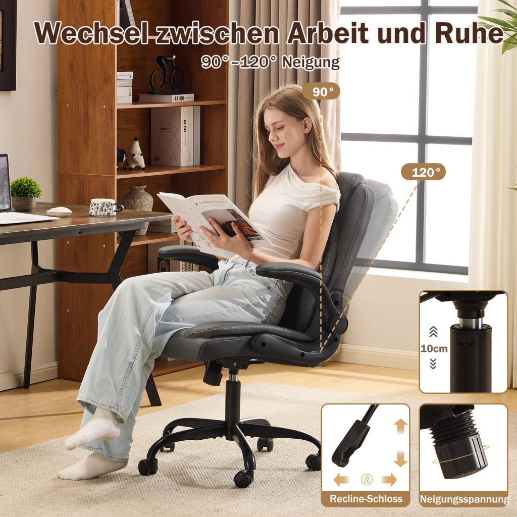 Sedia da ufficio ergonomica con supporto lombare braccioli ribaltabili e altezza regolabile in pelle grigio