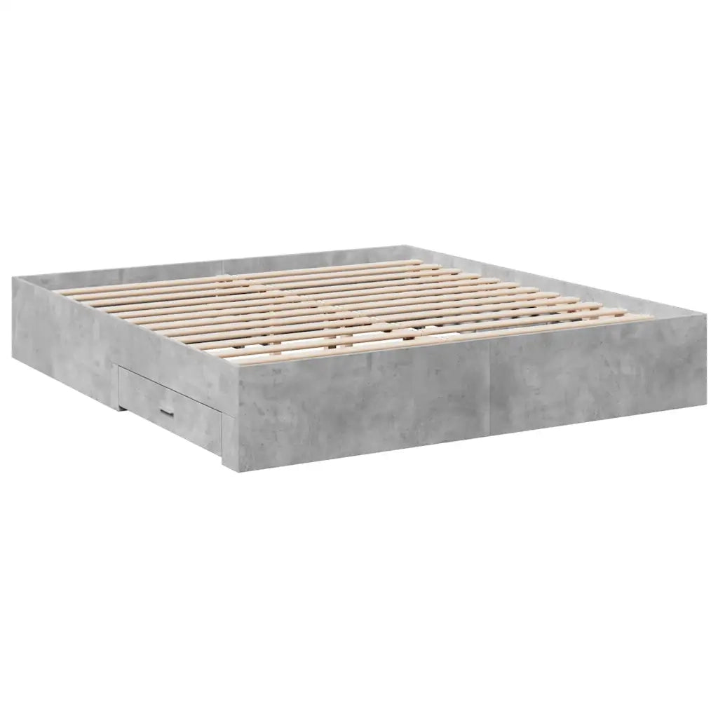 Letto matrimoniale | Letto per adulti | Giroletto Cassetti Grigio Cemento 180x200 cm Legno Multistrato