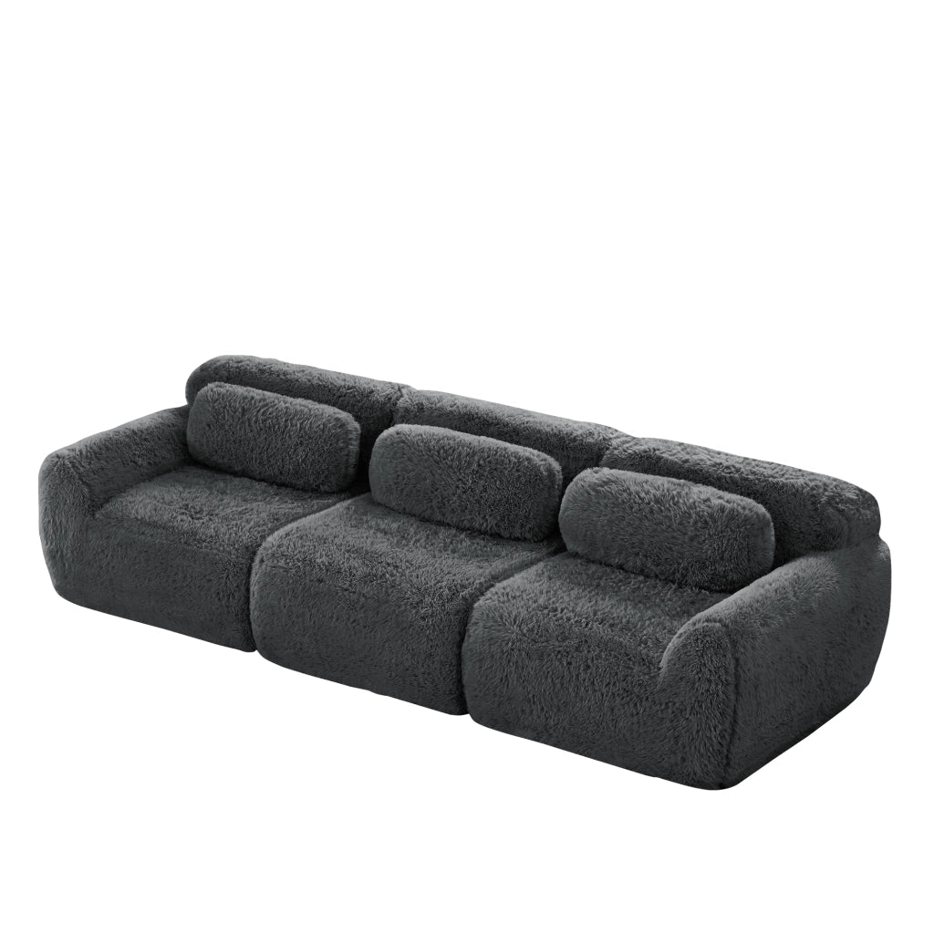 Divano 3 Posti in Tessuto ¨C MINIMAL ¨C Grigio, Morbido, con Cuscini