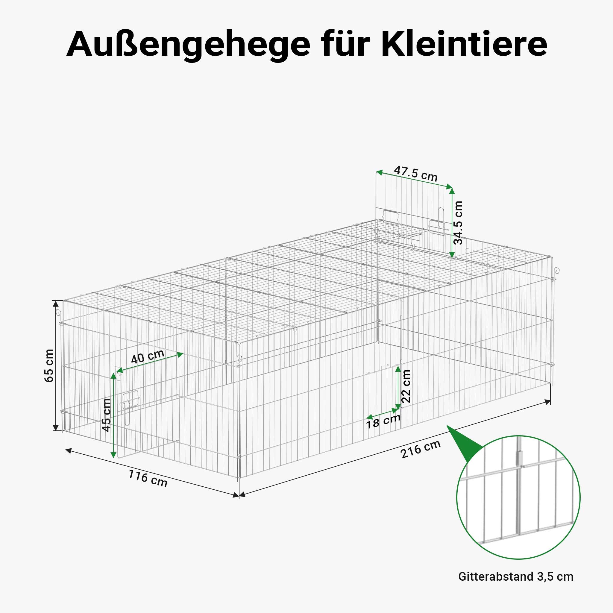 Recinto per piccoli animali 216 x 116 x 65 cm con telo parasole recinzione per conigli e lepri