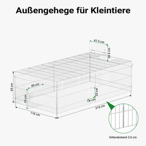 Recinto per piccoli animali 216 x 116 x 65 cm con telo parasole recinzione per conigli e lepri