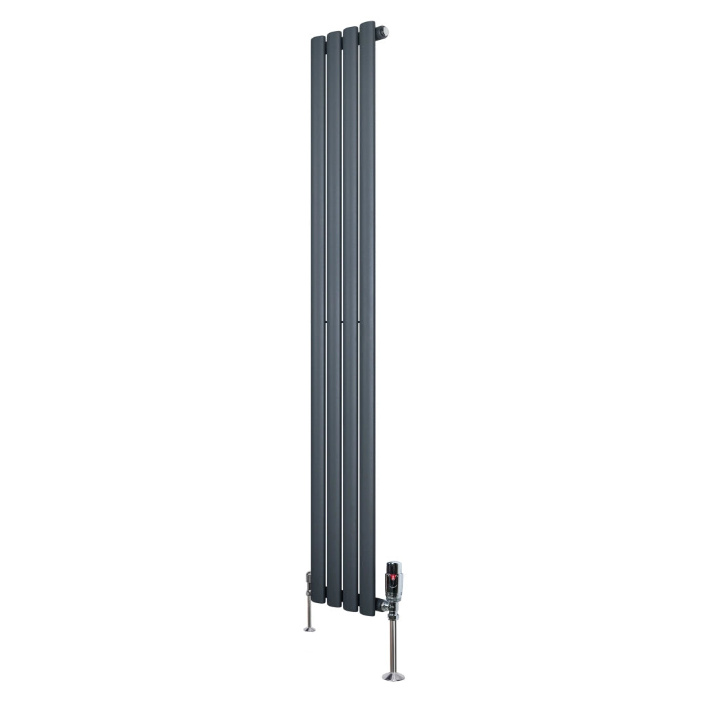 Radiatore Verticale Ovale 1600x240mm Grigio Antracite con Valvole TRV