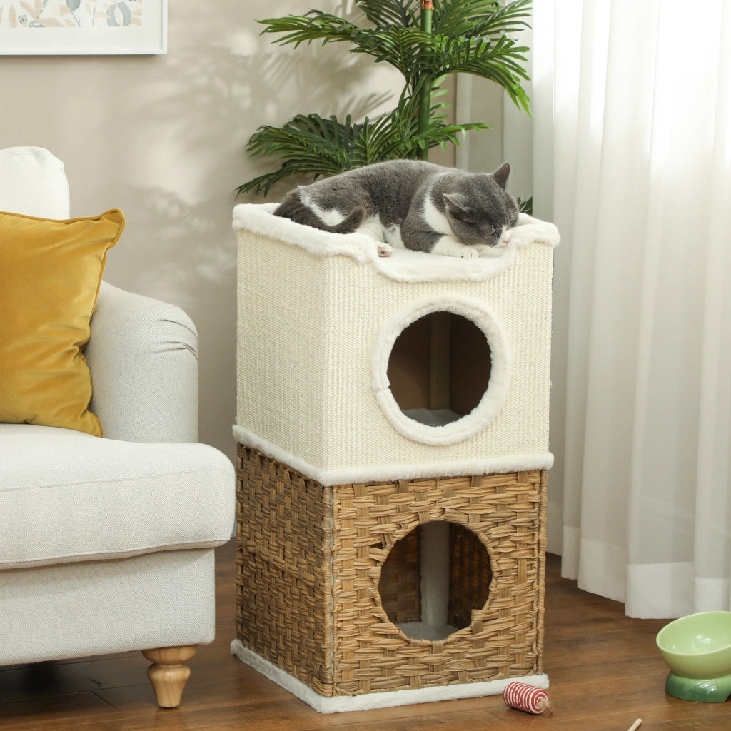 Torre per gatti a 3 livelli con tiragraffi in sisal ¨C zephmum ¨C crema 41x41x75.5 cm