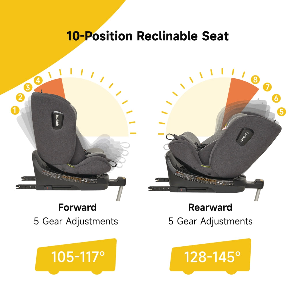 Seggiolino auto per bambini girevole 360° con ISOFIX e supporto reclinabile, cappottina in tessuto nero