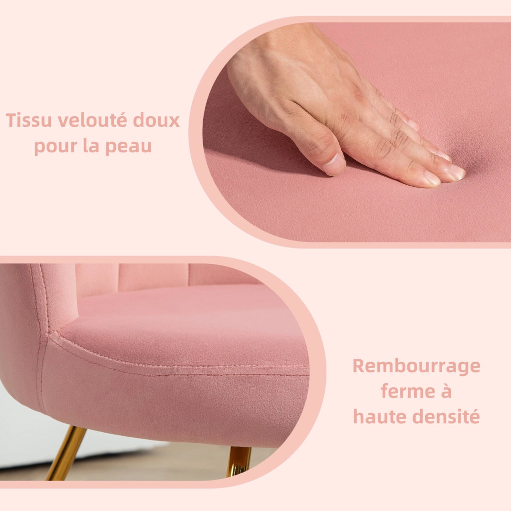 Poltrona in velluto con gambe in acciaio ¨C Zephmum ¨C Rosa 69x64x80 cm