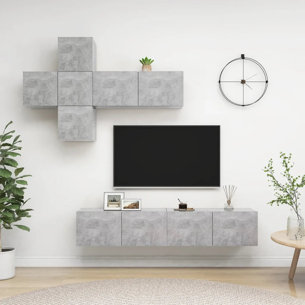 Set di Mobili Porta TV 7 pz Grigio Cemento in Legno Multistrato 3079128