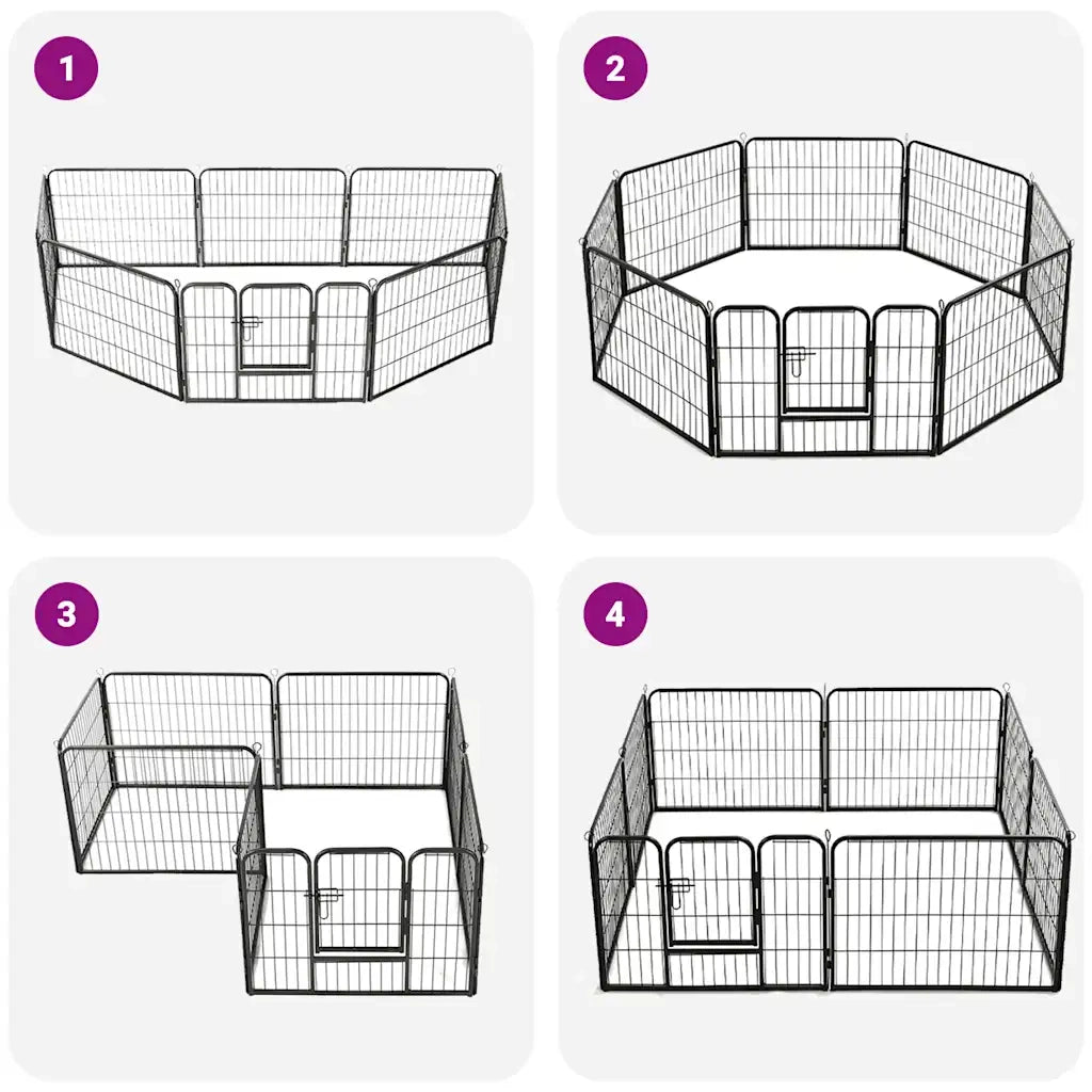 Box per Cani con 8 Pannelli in Acciaio 60x80 cm Nero CFW7657108