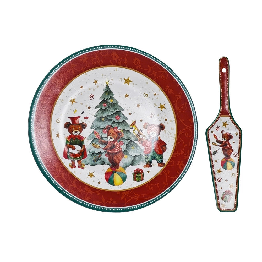 Trade Shop - Set Piatto Rotondo + Paletta Coordinata Di Natale In Ceramica Decorativa ø27cm 4 Modelli -