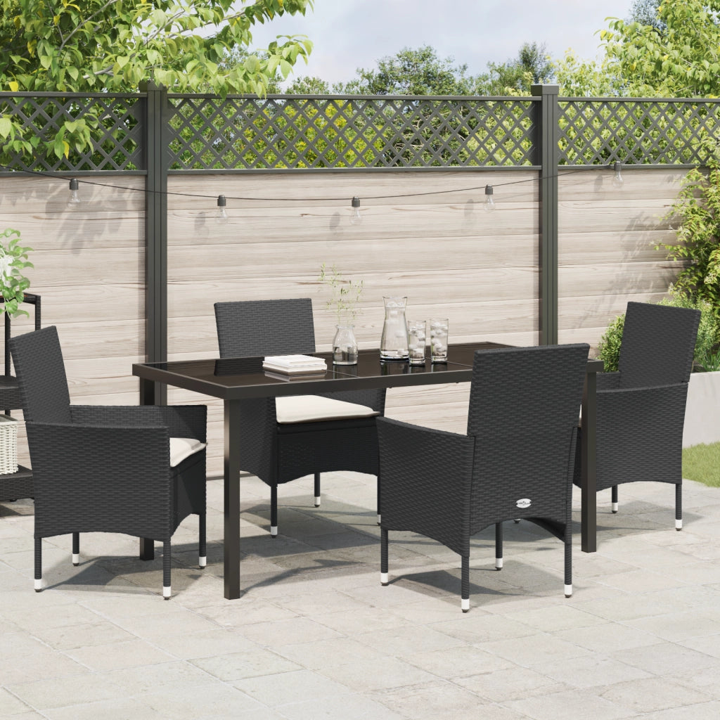 Set da Pranzo da Giardino vitaXL 5 Pezzi con Cuscini in Polyrattan Nero