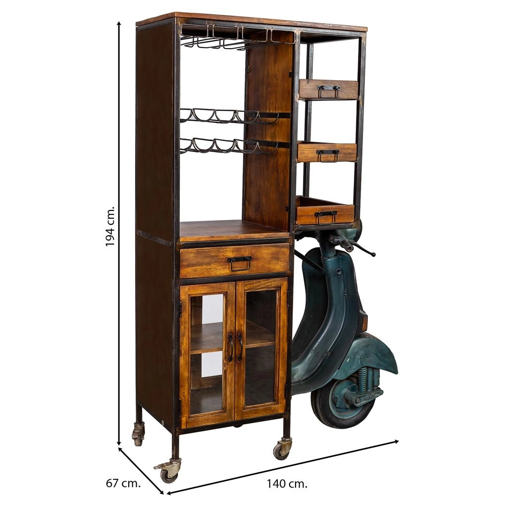 Moto mensola portabottiglie marrone 140x67x194