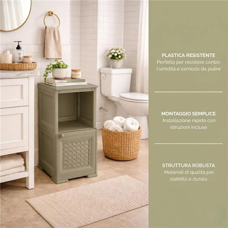 MOBILE 1 MODULO TAUPE 40X43X85,5 CM CON ANTA TRAFORATA E 1 MODULO SCAFFALE – CONTENITORE VERTICALE SALVASPAZIO PER INGRESSO E ZONA GIORNO