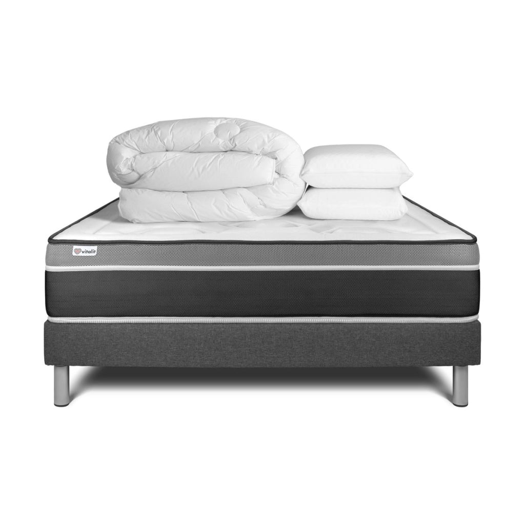 Pacchetto letto completo - Materasso 140x190cm + Box spring con doghe (in kit) + 2 cuscini + Piumino - Vital Care