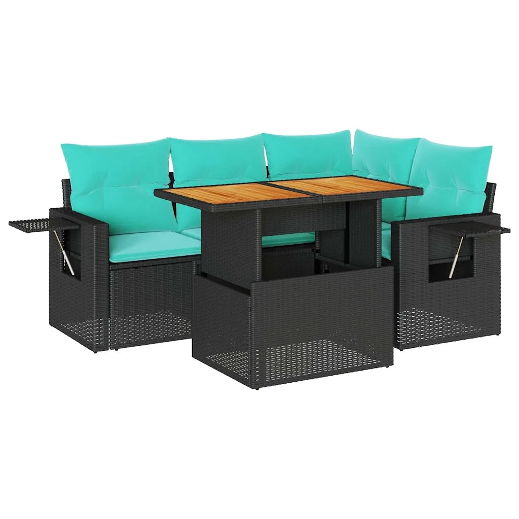 Set Divani da Giardino 5 pz con Cuscini in Polyrattan Nero