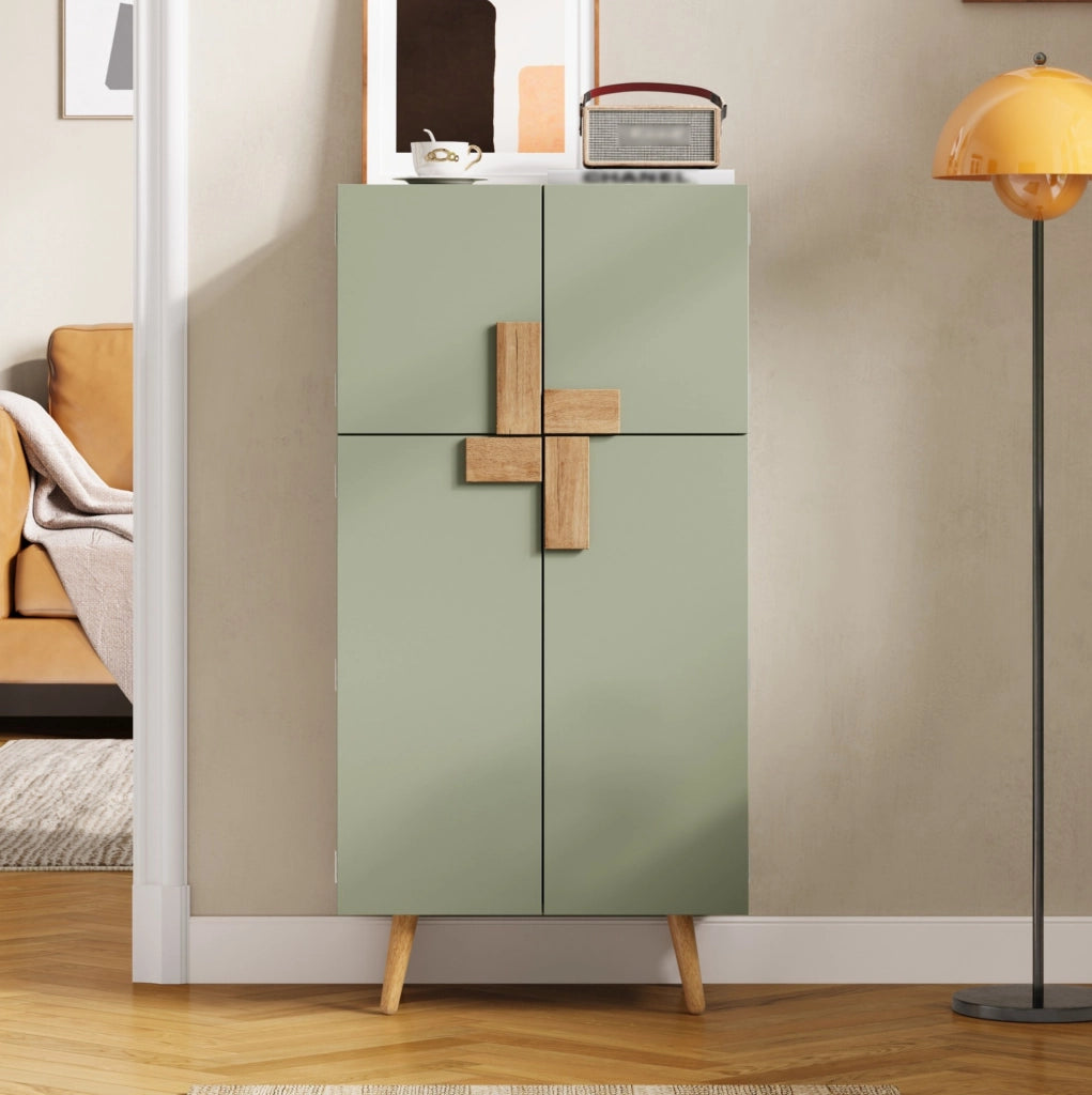 Armadio da cucina 60x35x120 cm con 4 ante e ripiani regolabili in MDF verde