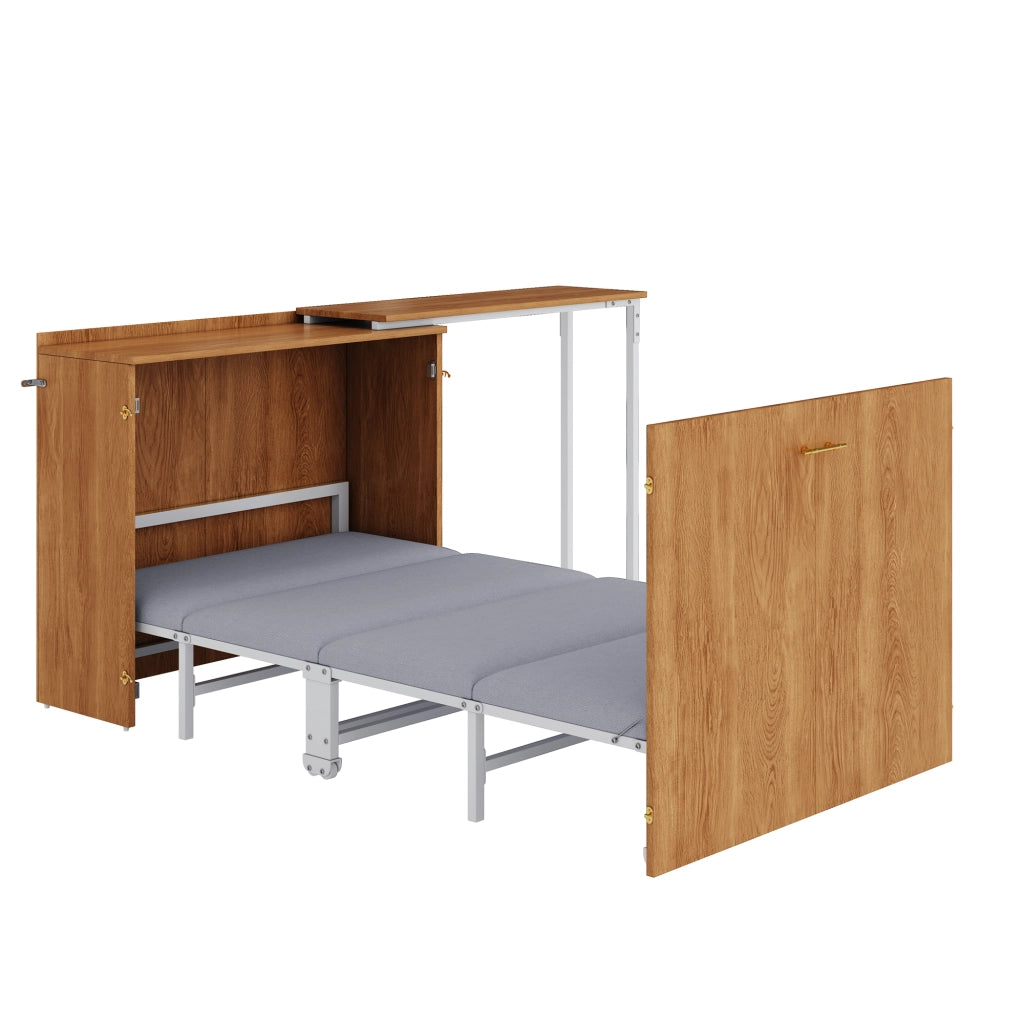 Letto a scomparsa Murphy con scrivania girevole e materasso, 90x200 cm, bianco/effetto legno