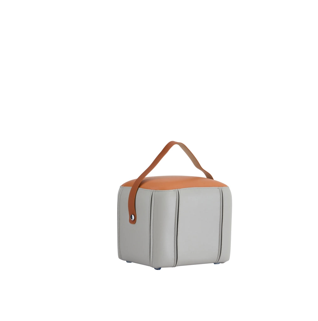 Pouf moderno con maniglia in PU grigio